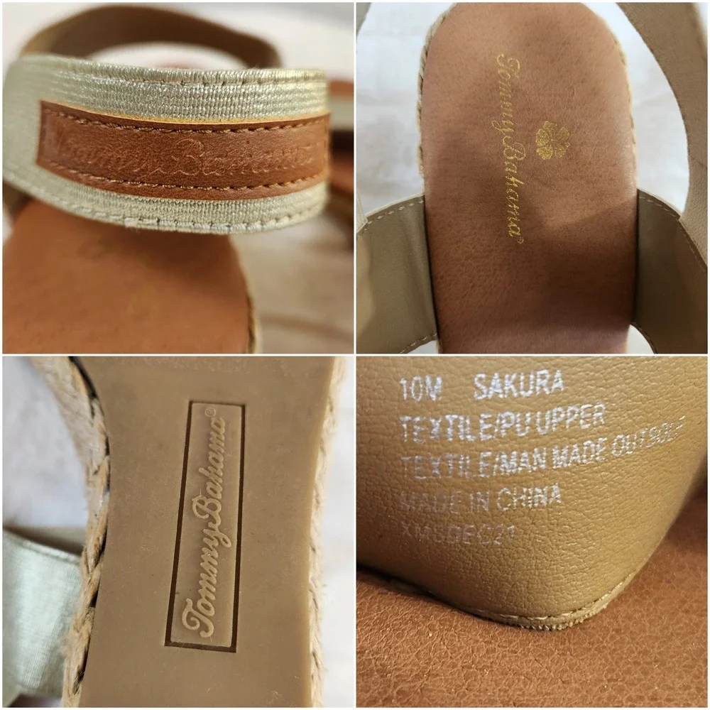 Tommy Bahama Sakura Gold Metallic Espadrille Wedge‎ Sandals Womens Size 10M